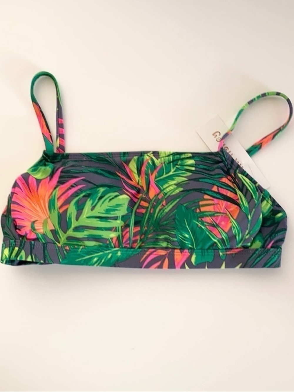 Hula Honey Tropical Leaf Bikini Top - Green & Pink